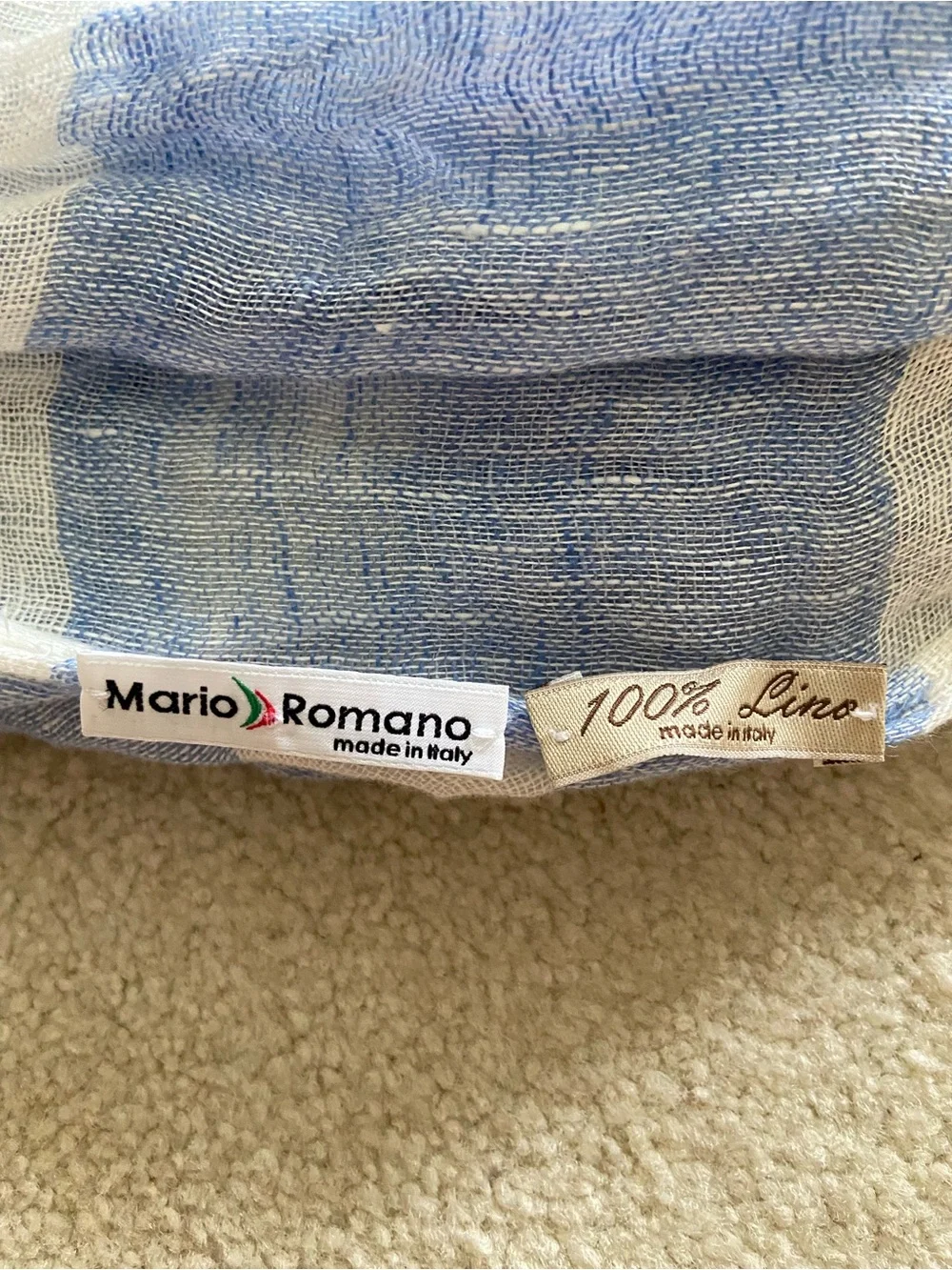 Light Blue and White Striped Scarf by Mario Romano 100/% linen Made in Italy